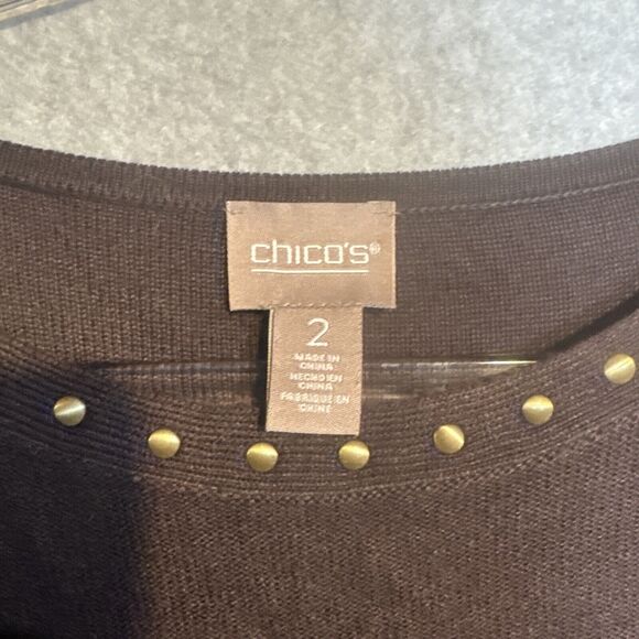Chico’s Brown Grommet Sweater Women Size 2 - Picture 3 of 11